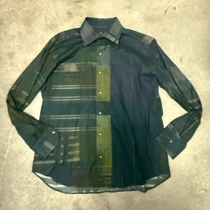 ETRO MILANO MENS BUTTON DOWN DRESS SHIRT, SIZE EU 43, PURPLE/NAVY